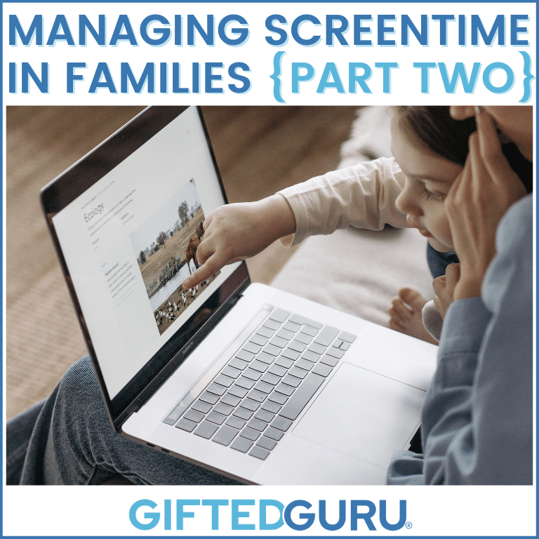 parent and gifted kid infront of laptop - Managing Screentime in families part2