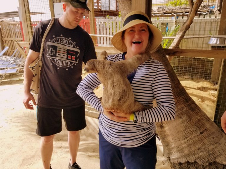 Lisa Van Gemert holding a sloth