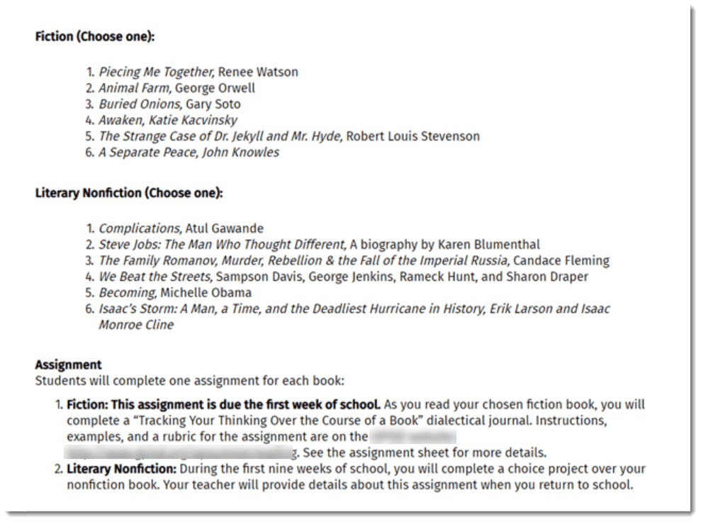 Summer Reading Assignment List Gifted Guru