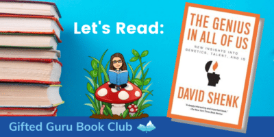 Gifted Guru Book Club The Genius in All of Us cover of book and bitmoji of Lisa Van Gemert
