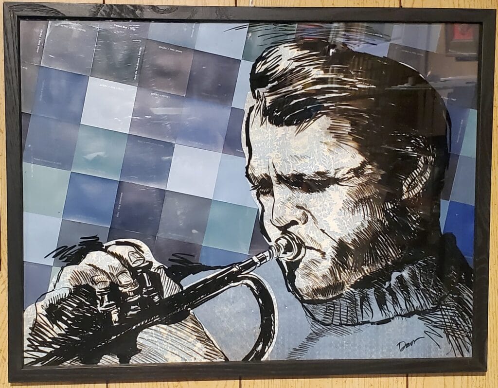 painting of man playing trumpet