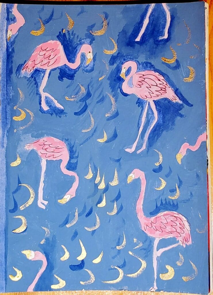 flamingos on a blue background