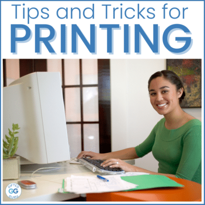 Latina woman at computer with title tips and tricks for printing
