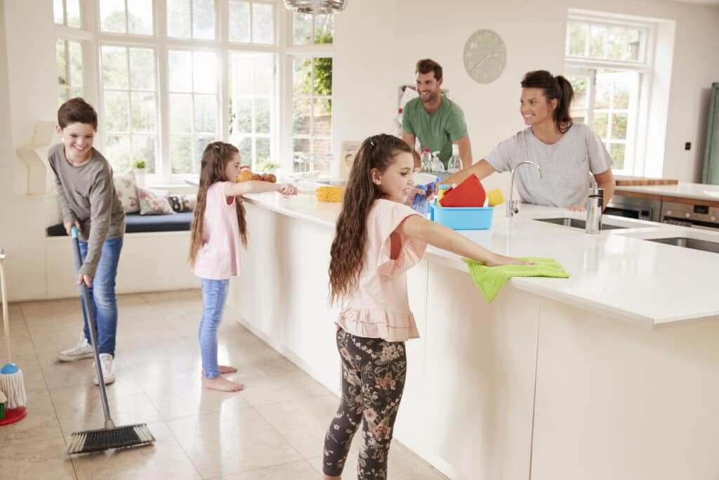 children helping parents with chores