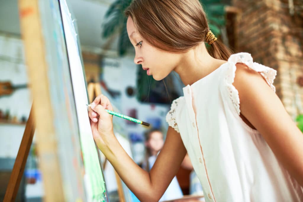 girl focused on work